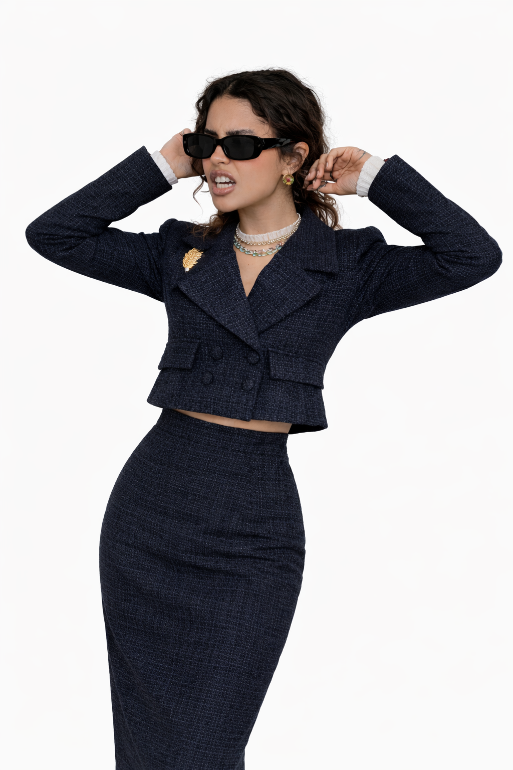 Éliane Tweed Set – Elegante 2-delige Dames Blazer & Midi Rok