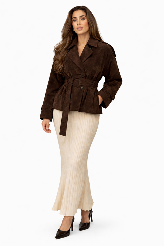 Éloria Suède Damesjas met Riem | Luxe Korte Suède Jas voor Dames