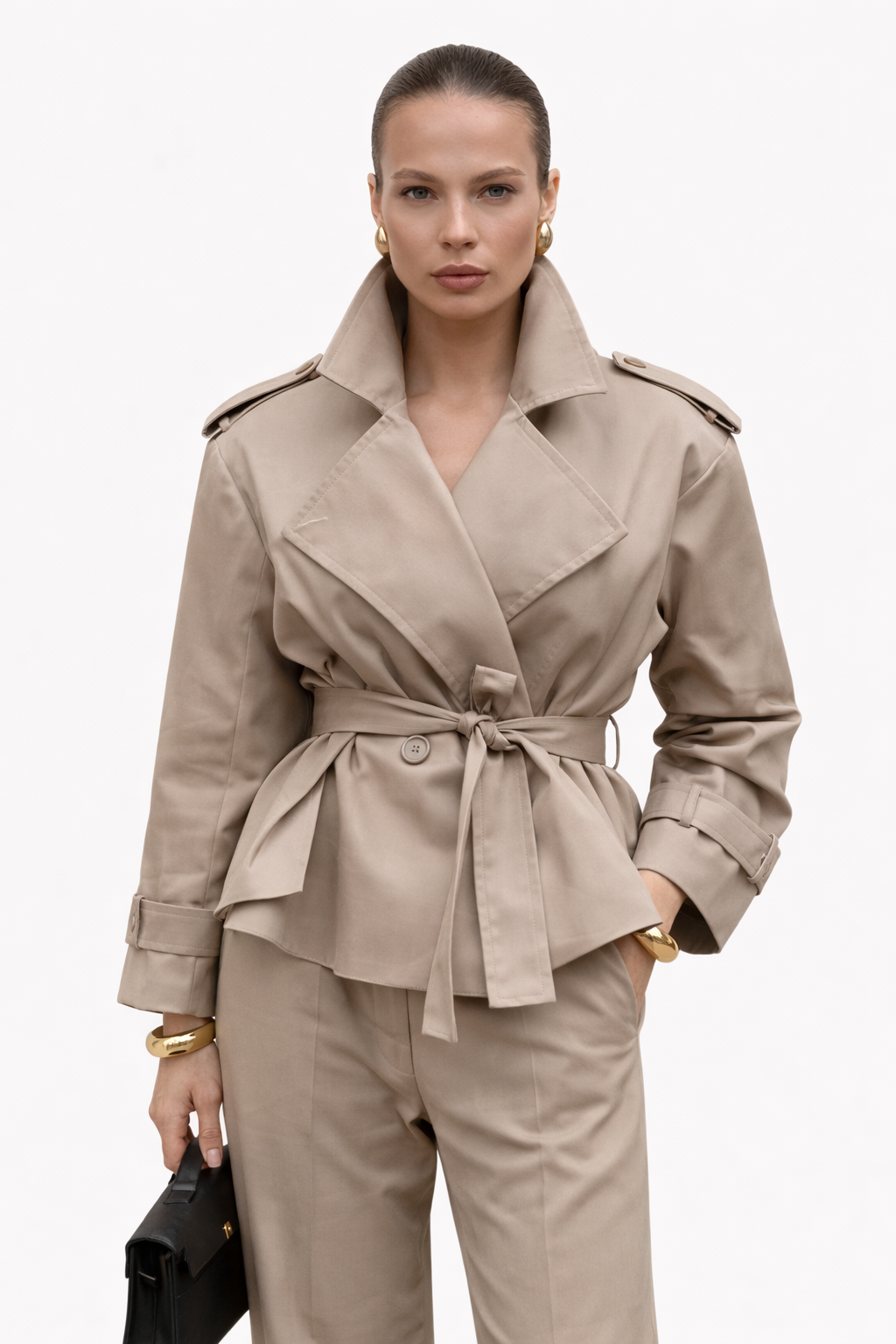 Éloria Korte Dames Trenchcoat met Vetersluiting en Revers