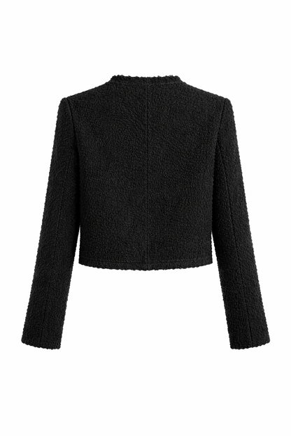 Blaire Luxe Zwart Tweed Blazerjasje met Gouden Dubbele Knopen – Elegant Cropped Dames Blazer
