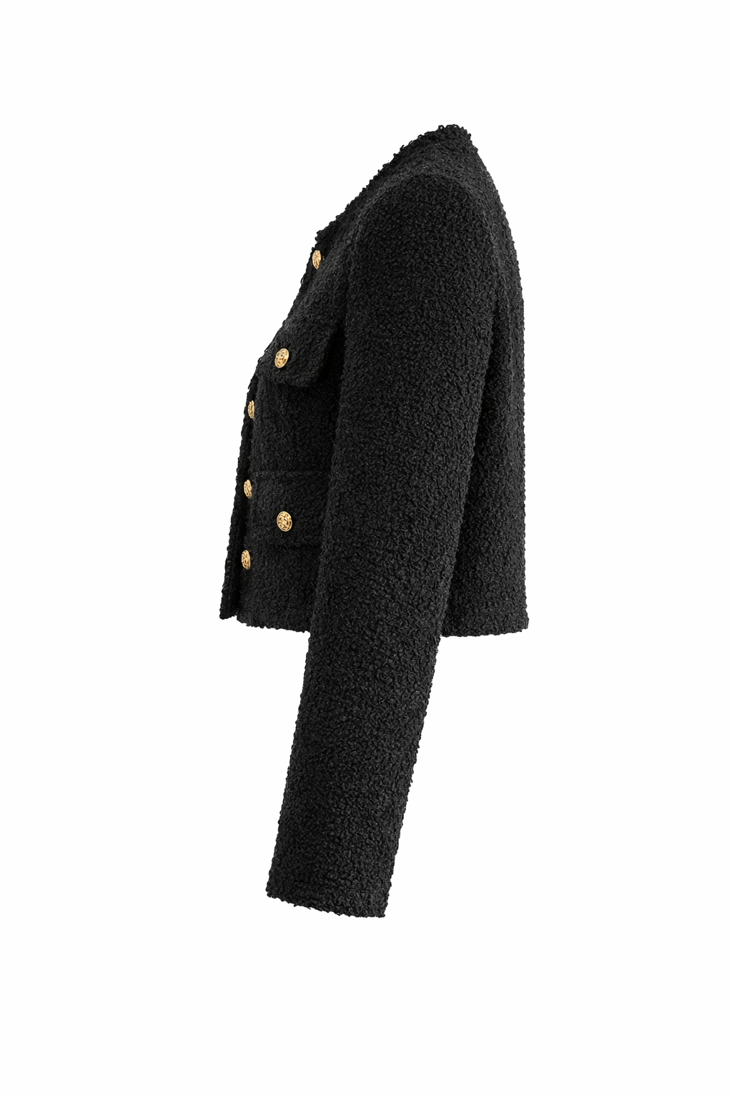 Blaire Luxe Zwart Tweed Blazerjasje met Gouden Dubbele Knopen – Elegant Cropped Dames Blazer