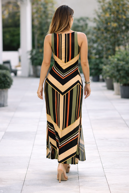 Valentina – Elegante Gestreepte Maxi Jurk met Zijsplit voor Dames