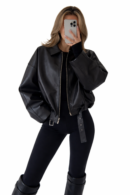 Elise Cropped Leather Bomber