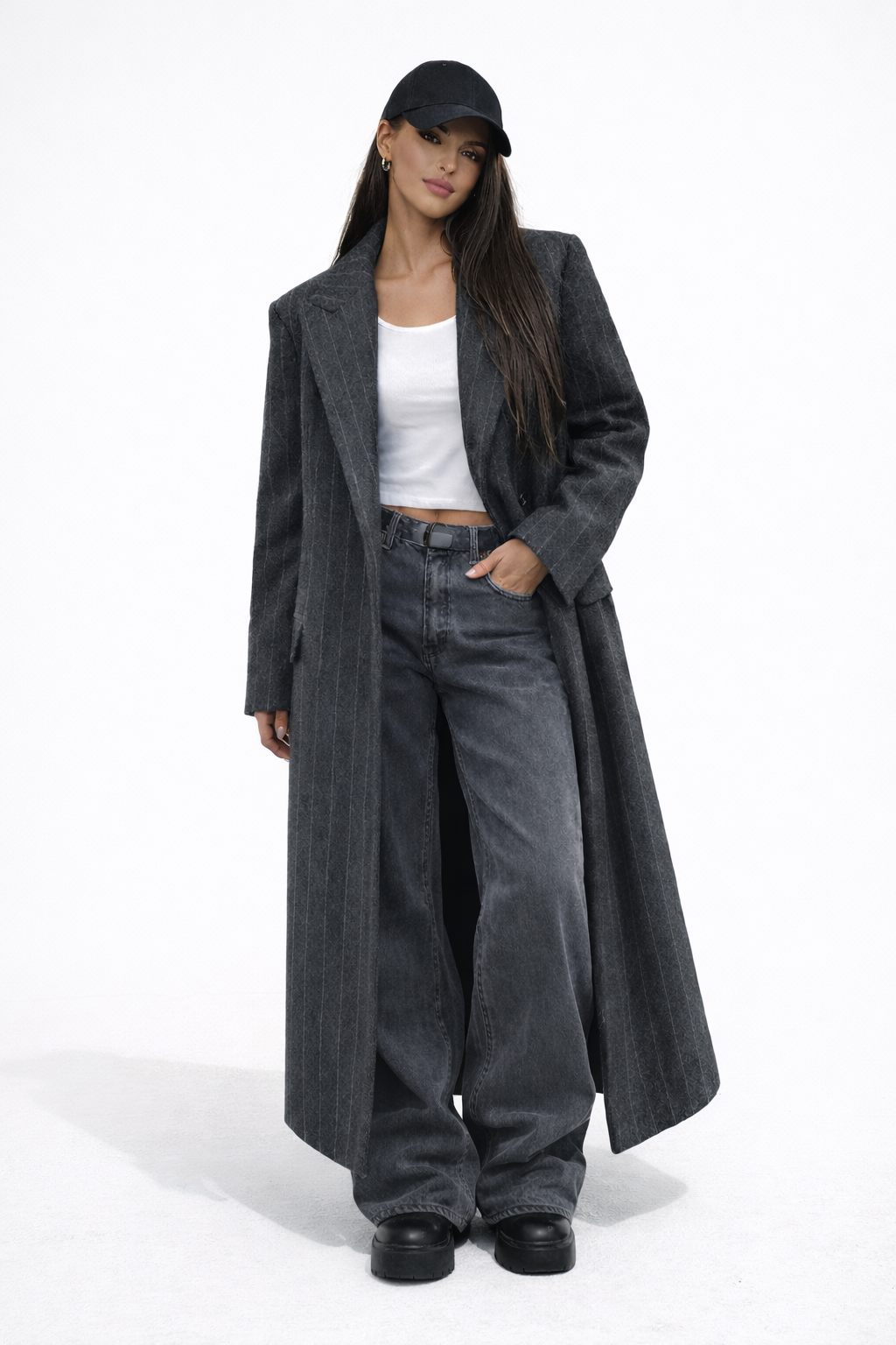 Atelier Pinstripe Maxi Coat