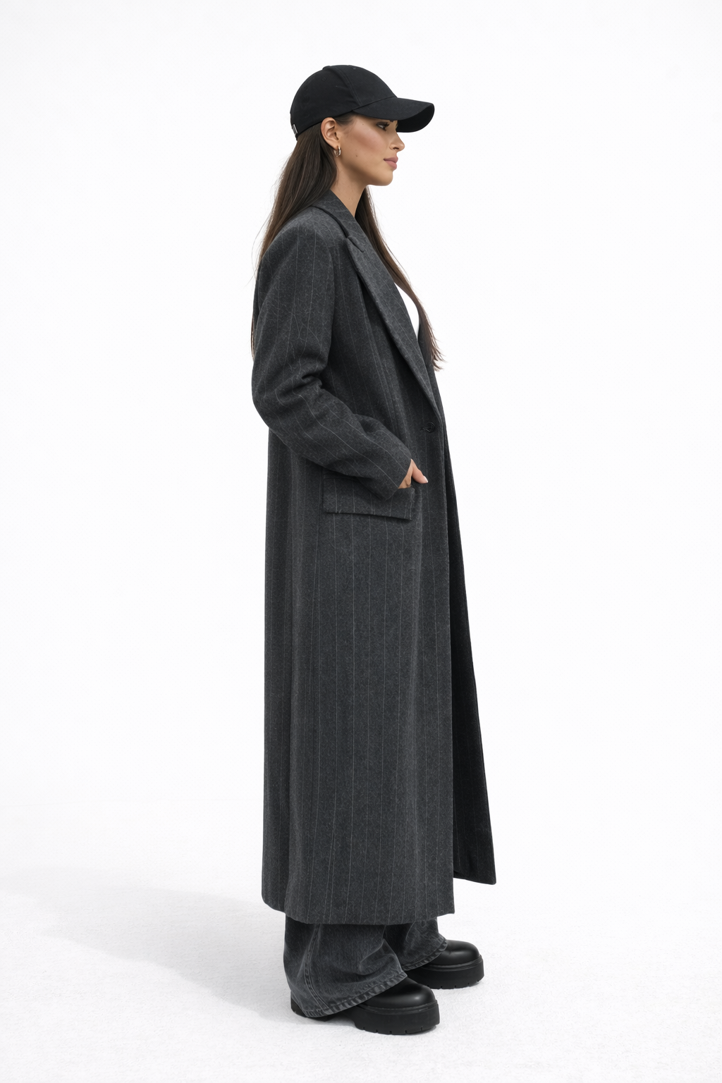 Atelier Pinstripe Maxi Coat