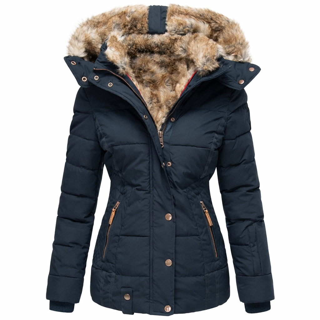 Aurelie lange parka dames met bontkraag en capuchon