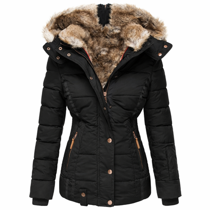 Aurelie lange parka dames met bontkraag en capuchon