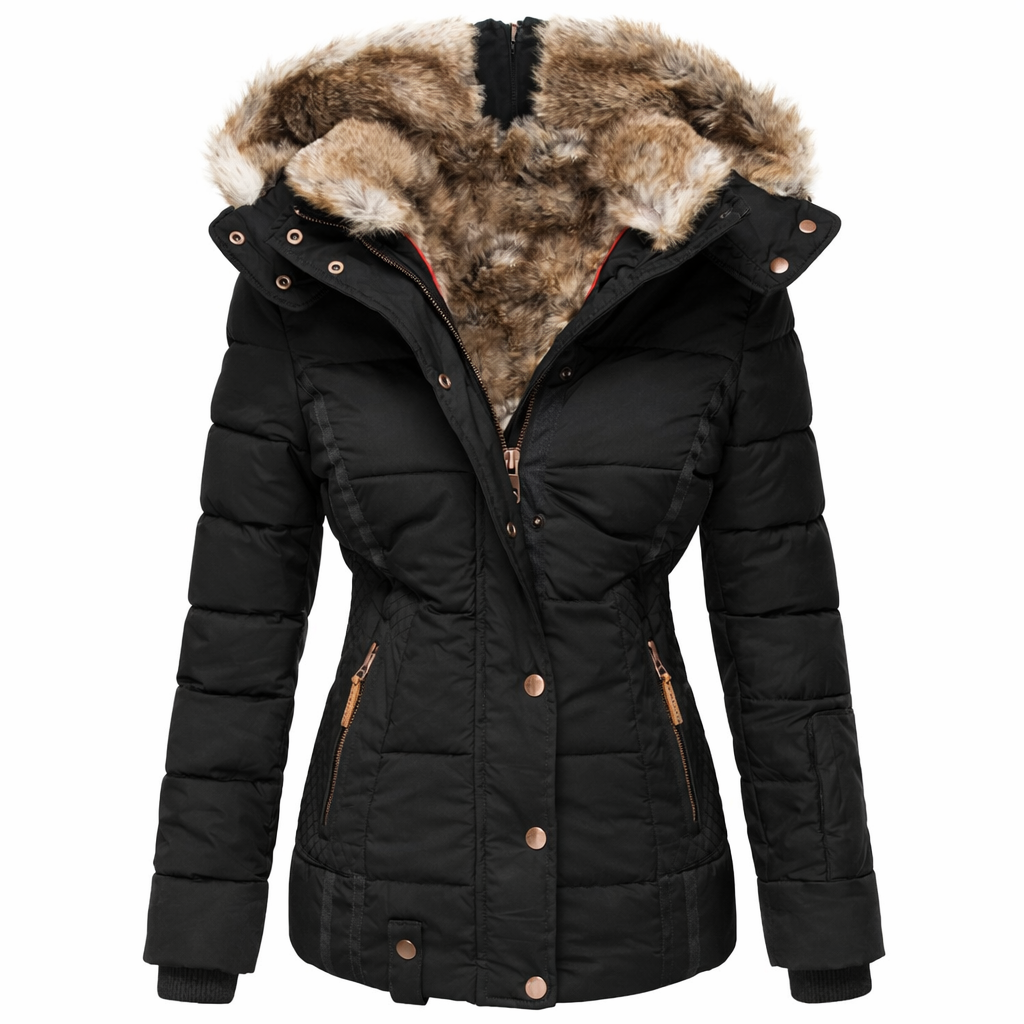Aurelie lange parka dames met bontkraag en capuchon