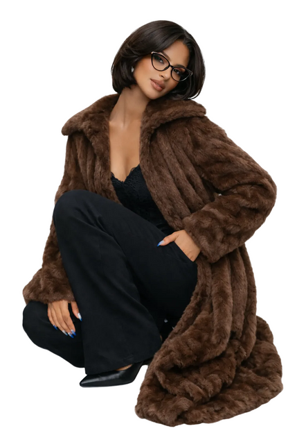 Moss Dames Faux Fur Jas | Luxe Oversized Winterjas in Chocoladebruin