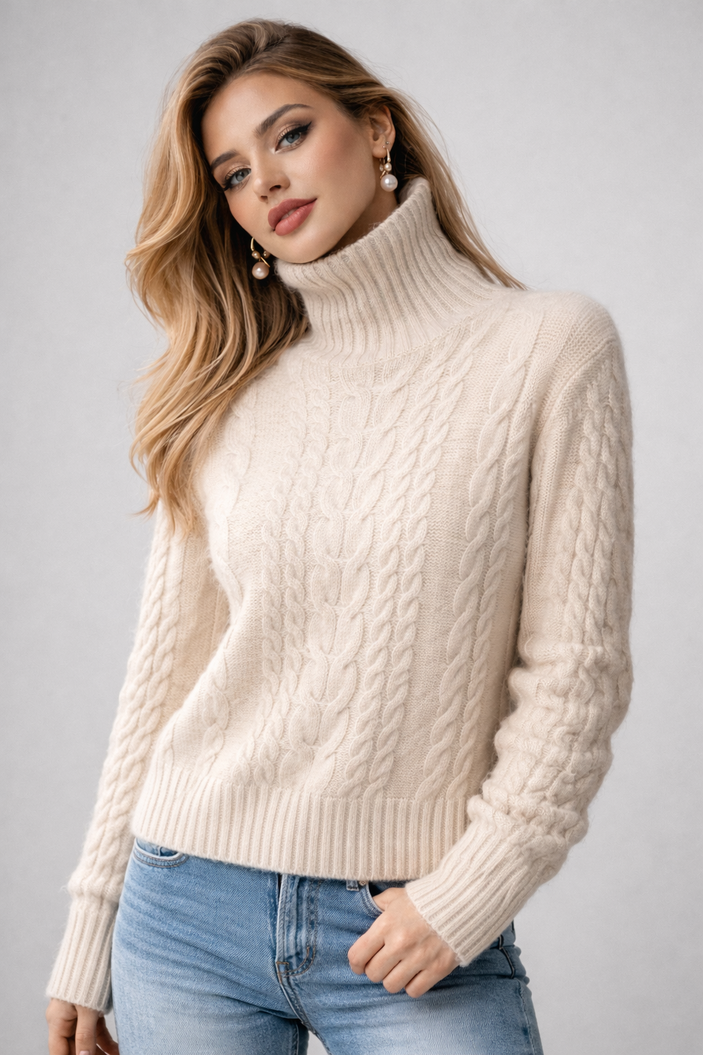 Tessa Turtleneck Chenille Kabelgebreide Trui