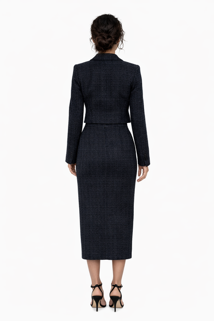 Éliane Tweed Set – Elegante 2-delige Dames Blazer & Midi Rok