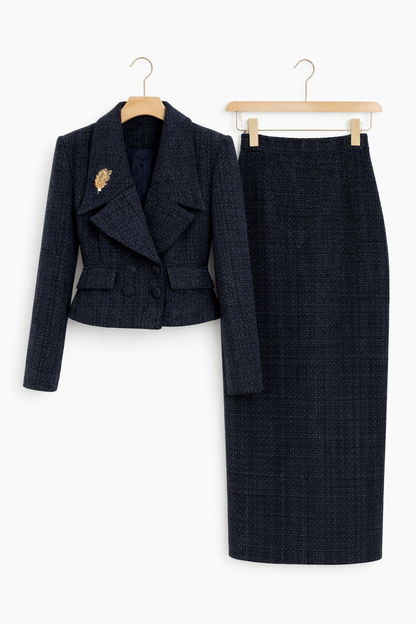 Éliane Tweed Set – Elegante 2-delige Dames Blazer & Midi Rok