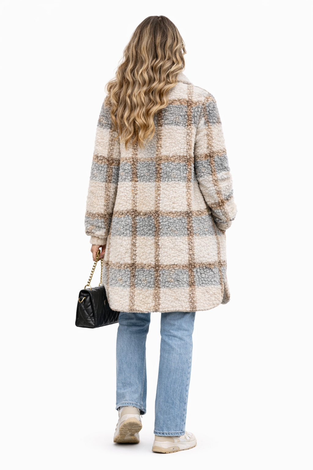 Elysia Fuzzy Check Jacket – Geruite Dames Jas met Knoopsluiting
