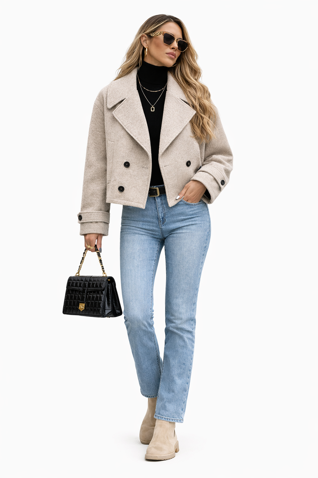 Caro Korte Damesjas met Dubbelrijs Sluiting