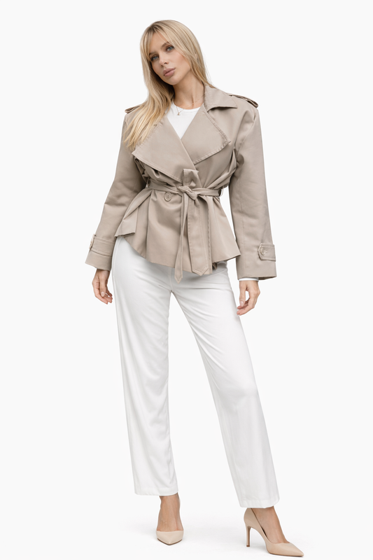 Éloria Korte Dames Trenchcoat met Vetersluiting en Revers