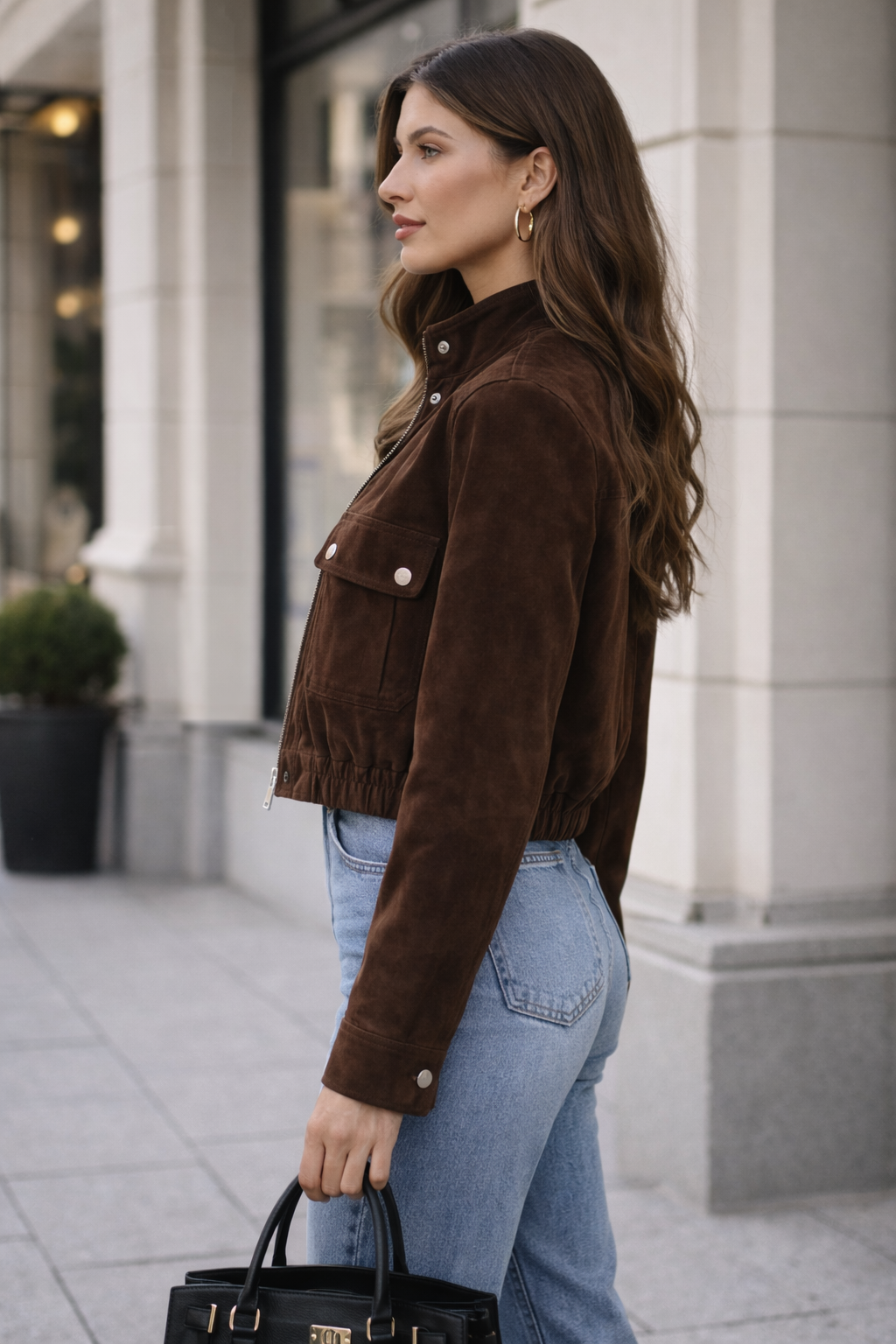Darlene Vintage Bruin Suède Look Jacket – Luxe Cropped Dames Biker Jacket