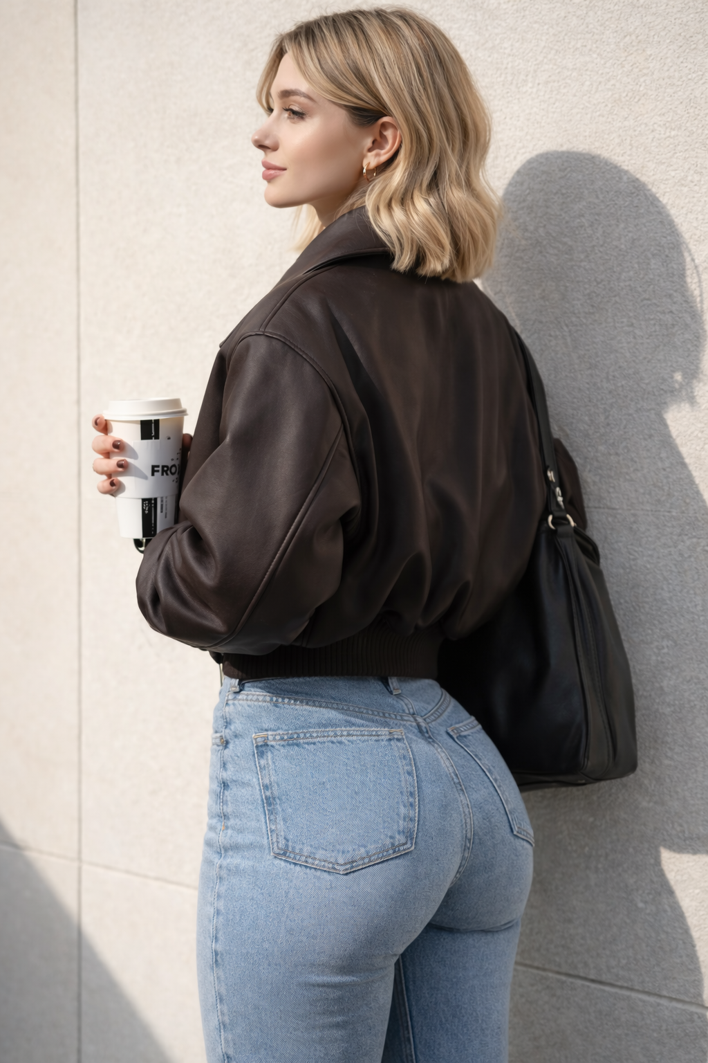 Roxanne Vintage Bruin Leren Look Bomber Jacket – Cropped Dames Faux Leather Jacket met Rits