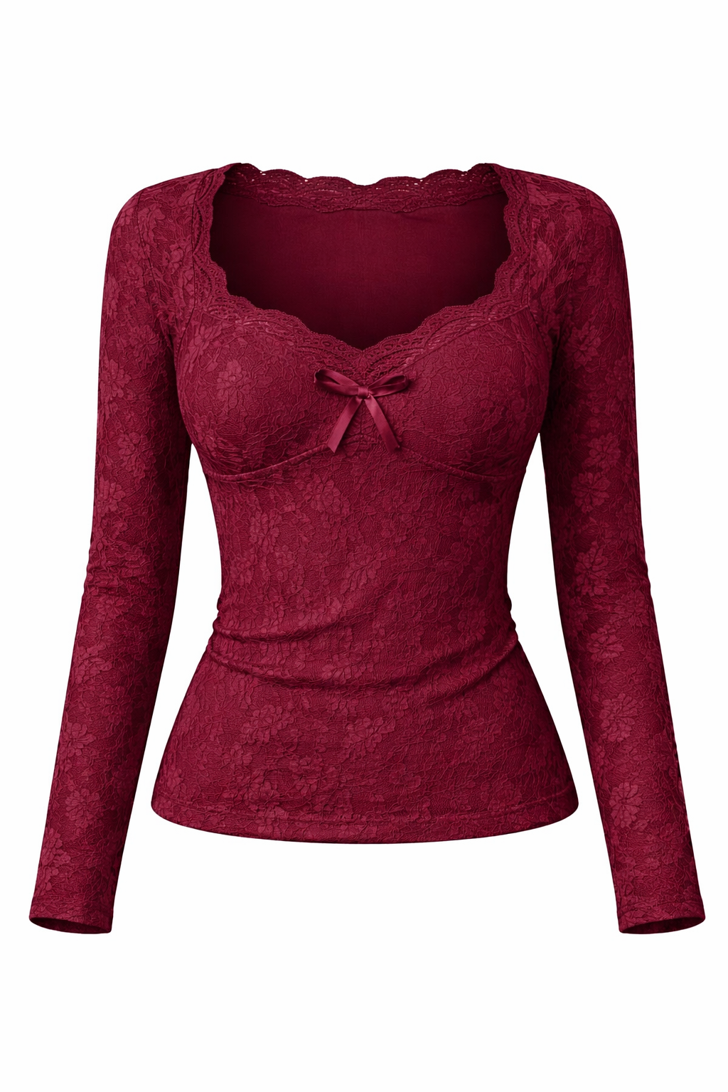 Charlotte – Elegante Romantische Kanten Top met Strik en Lange Mouwen