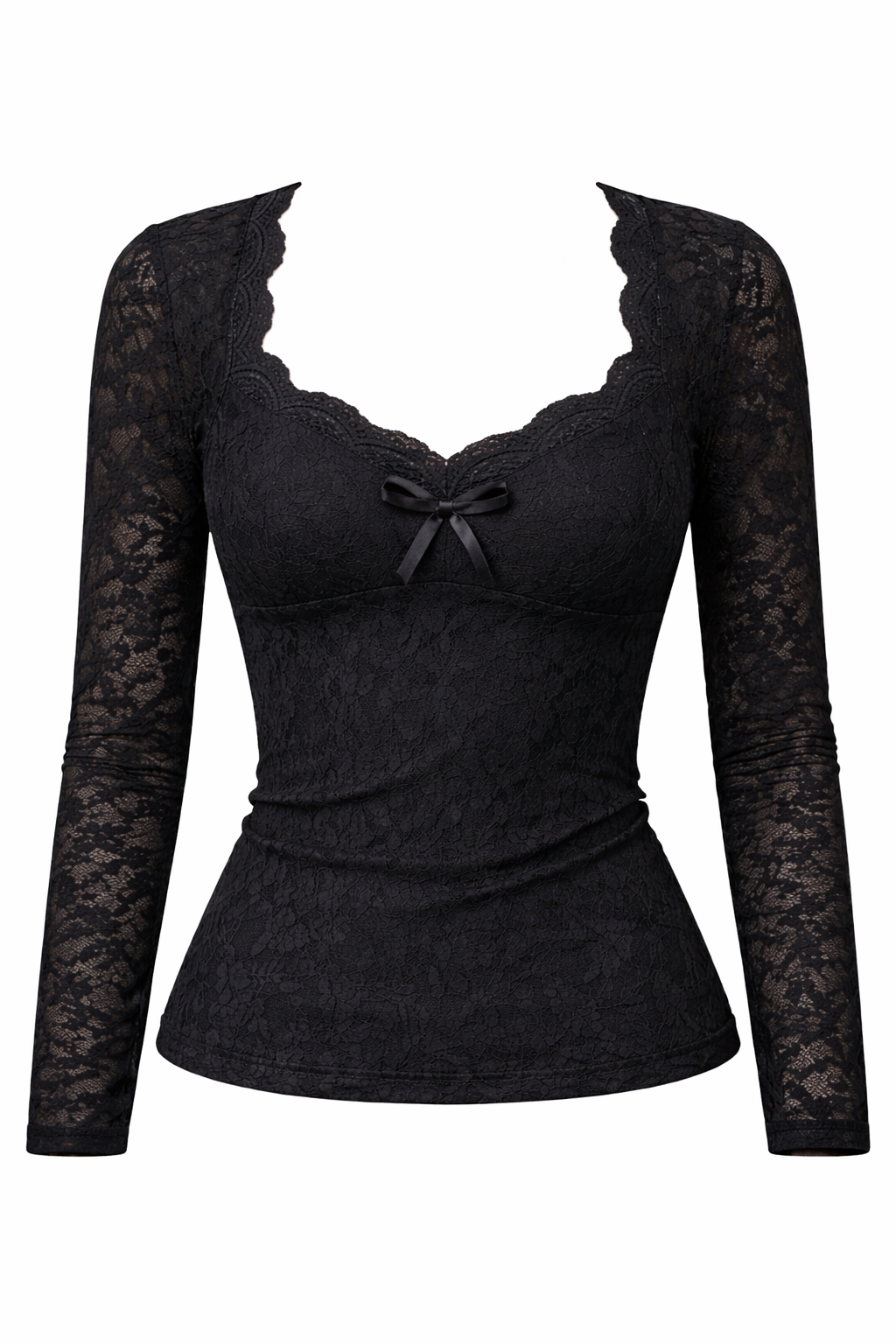 Charlotte – Elegante Romantische Kanten Top met Strik en Lange Mouwen