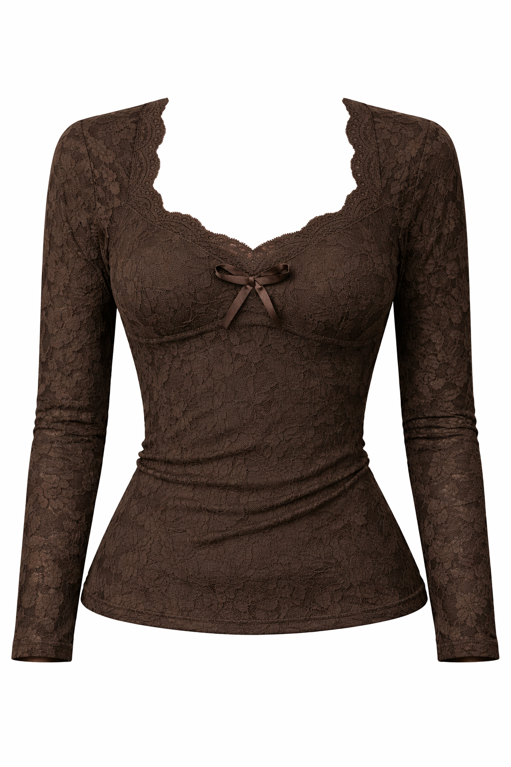 Charlotte – Elegante Romantische Kanten Top met Strik en Lange Mouwen