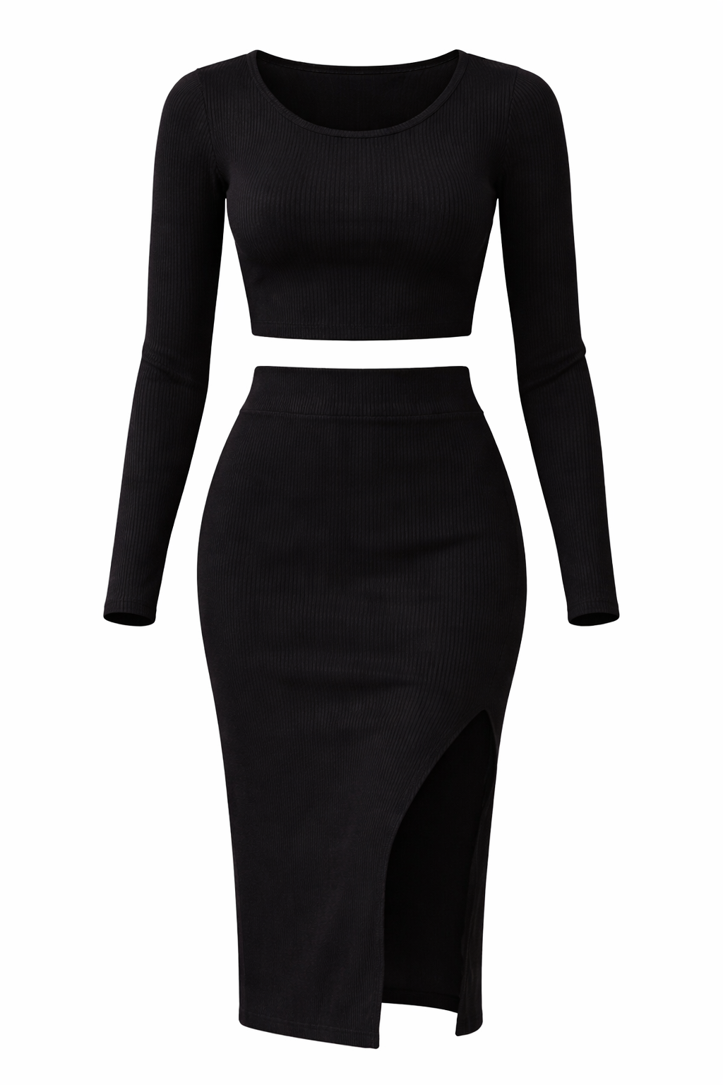 Ariana Elegant GeribbeldeTwo-Piece Set met Crop Top en Split Rok