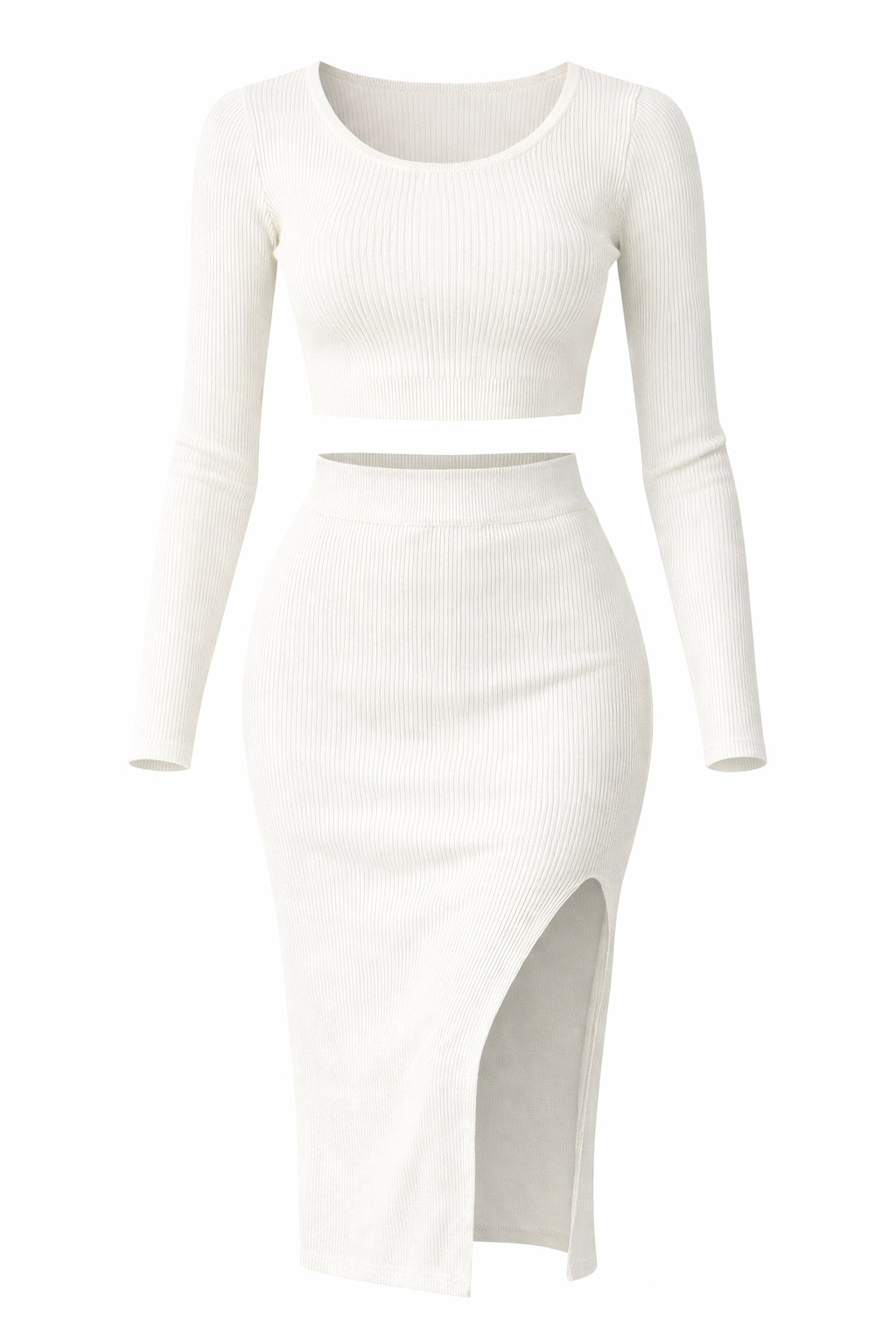 Ariana Elegant GeribbeldeTwo-Piece Set met Crop Top en Split Rok