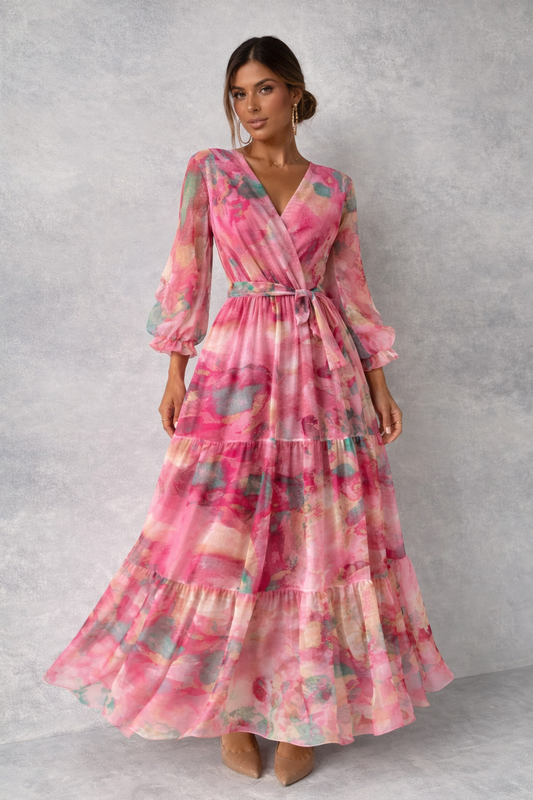 Ariana  Elegante Chiffon Maxi Dress met Bloemenprint