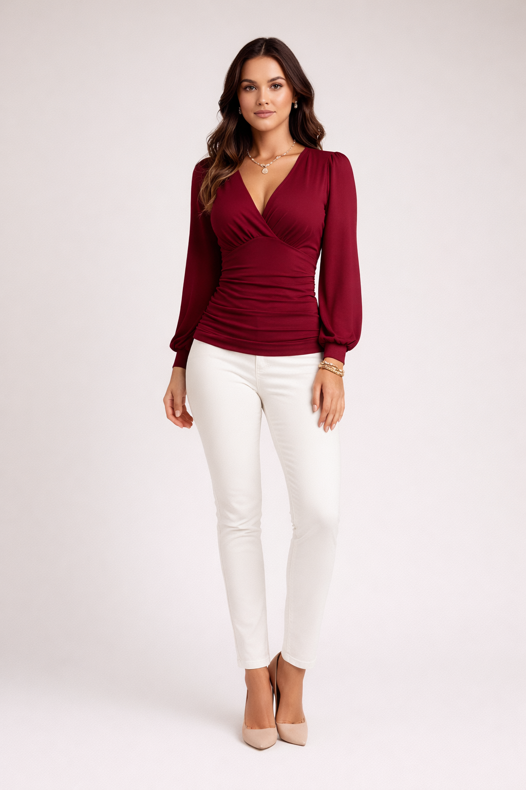 Valenne Elegante Dames Blouse met Ruches en V Hals