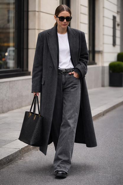 Atelier Pinstripe Maxi Coat