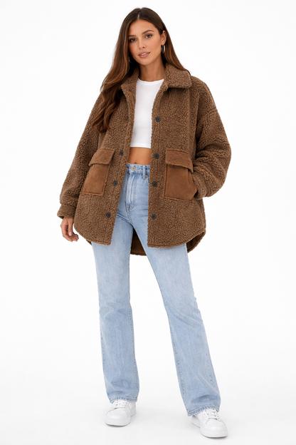 Vera Dames Teddy Jas – Zacht Gevoerd, Oversized Fit