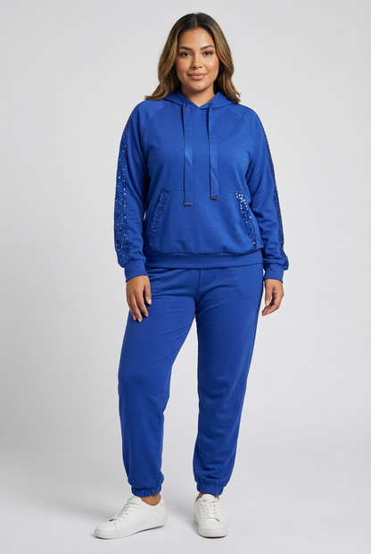 Comfortabel dames setje met capuchon en decoratieve details
