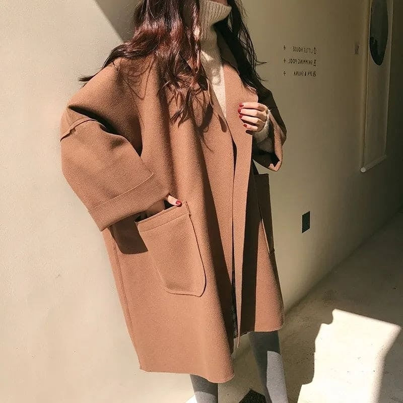 Comfortabele oversized dames trenchcoat van wolmix voor elk seizoen
