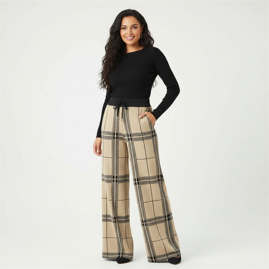 Comfortabele palazzo dames pantalon met ruit – Anna