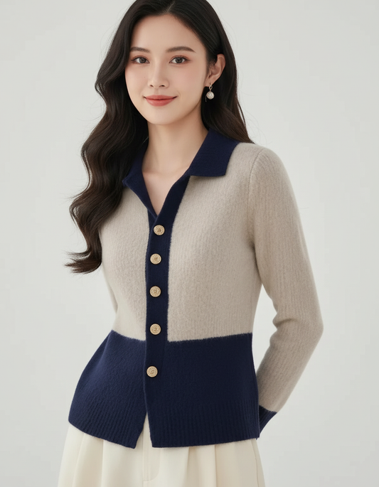 Contrast gebreid dames vest – Caress
