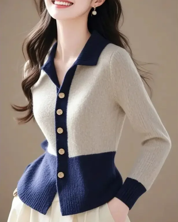 Contrast gebreid dames vest – Caress