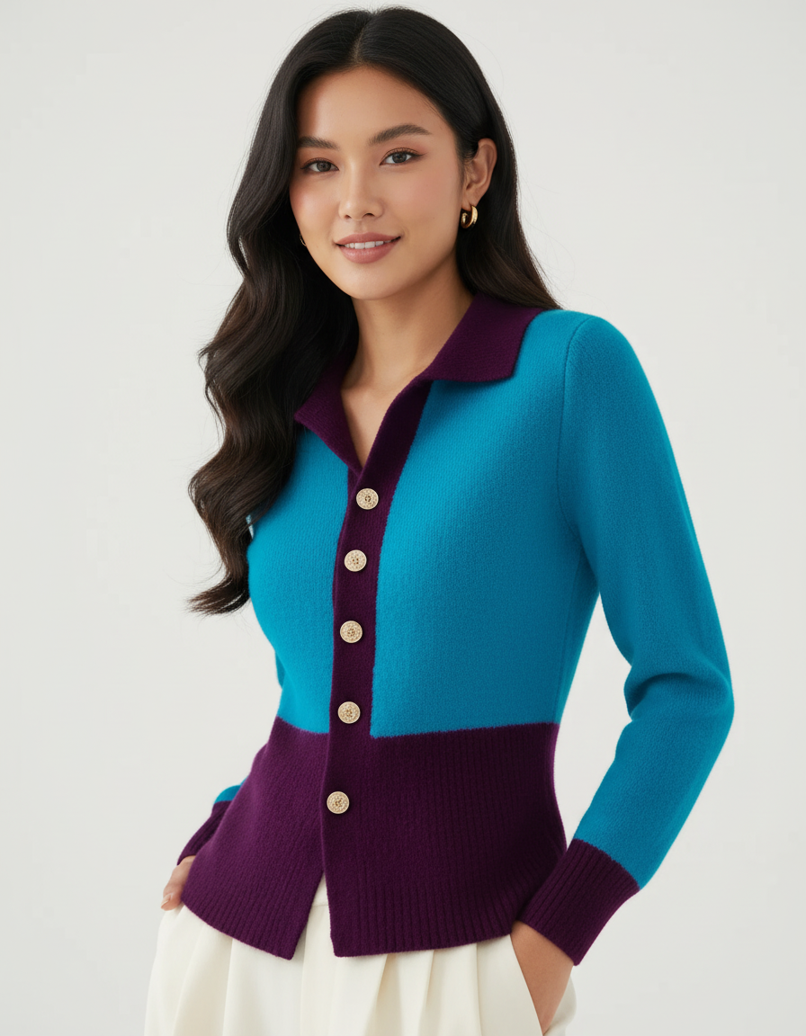 Contrast gebreid dames vest – Caress