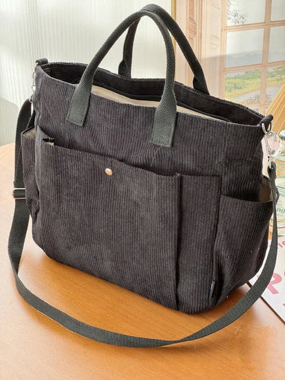 Crèmekleurige Corduroy Schoudertas met Comfortabele Band