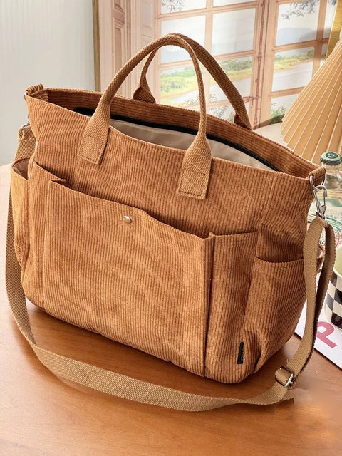 Crèmekleurige Corduroy Schoudertas met Comfortabele Band