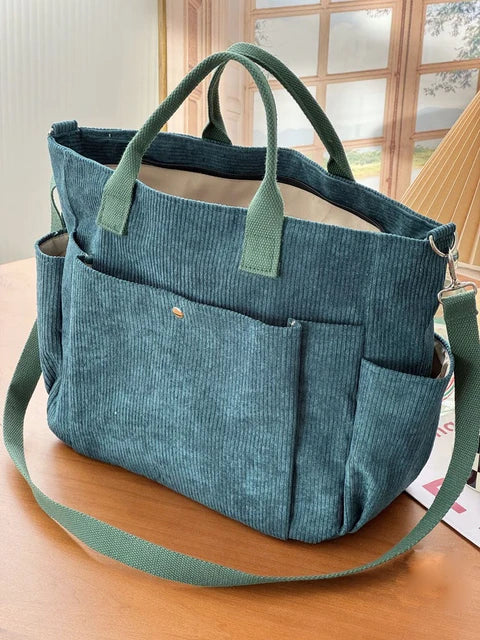 Crèmekleurige Corduroy Schoudertas met Comfortabele Band
