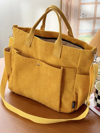 Crèmekleurige Corduroy Schoudertas met Comfortabele Band