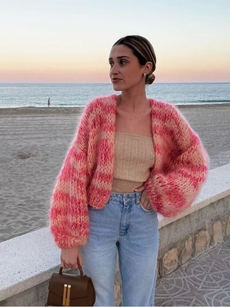 Cropped trui met kleurrijk patroon en volumineuze mouwen