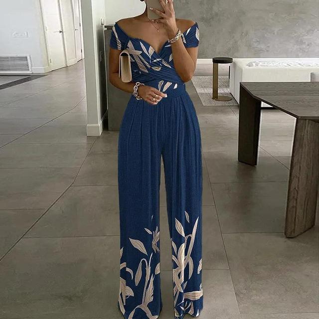 Dames Bloemen Jumpsuit met Off-Shoulder en Brede Pijpen