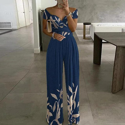 Dames Bloemen Jumpsuit met Off-Shoulder en Brede Pijpen