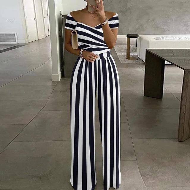 Dames Bloemen Jumpsuit met Off-Shoulder en Brede Pijpen