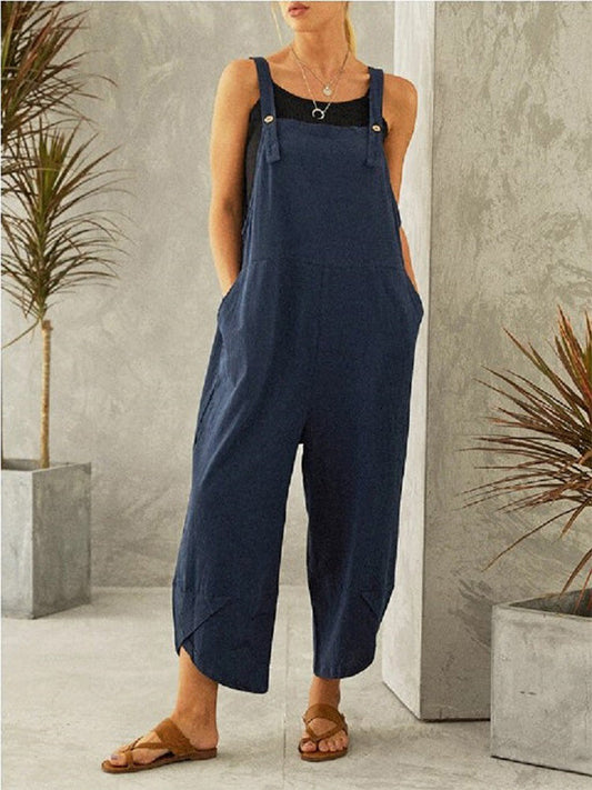 Dames Casual Jumpsuit met Knopen en Verstelbare Bretels