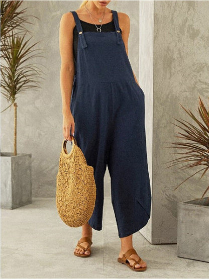 Dames Casual Jumpsuit met Knopen en Verstelbare Bretels