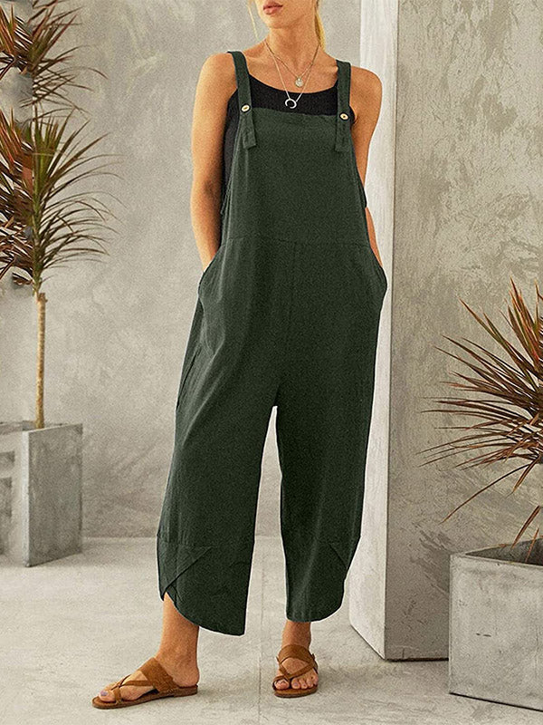 Dames Casual Jumpsuit met Knopen en Verstelbare Bretels