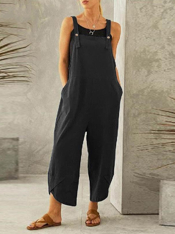 Dames Casual Jumpsuit met Knopen en Verstelbare Bretels