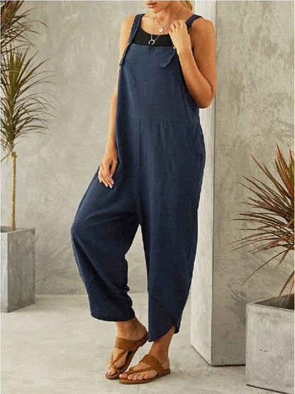 Dames Casual Jumpsuit met Knopen en Verstelbare Bretels