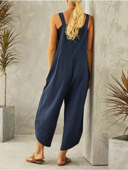 Dames Casual Jumpsuit met Knopen en Verstelbare Bretels